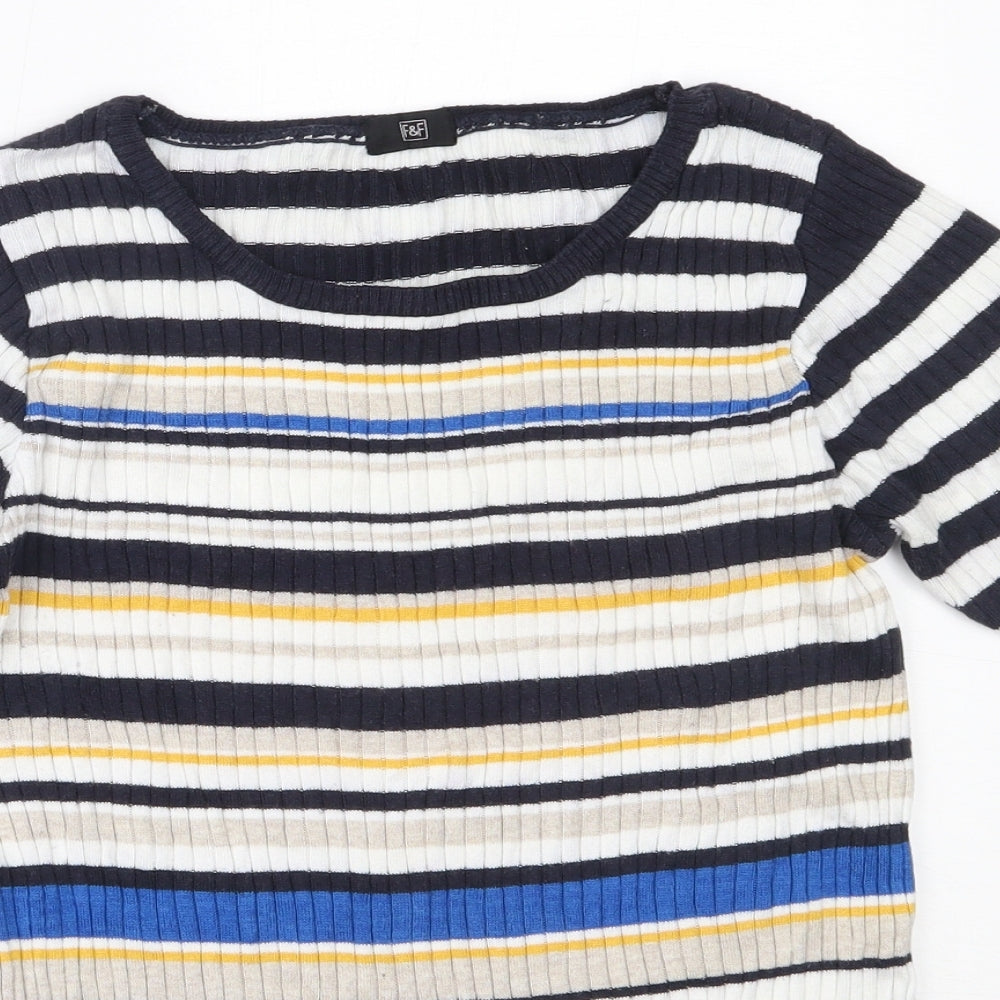 F&F Womens Blue Round Neck Striped Cotton Pullover Jumper Size 6