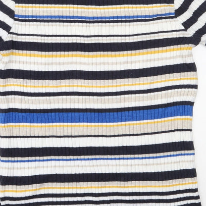 F&F Womens Blue Round Neck Striped Cotton Pullover Jumper Size 6