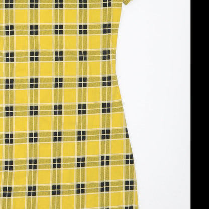 H&M Womens Yellow Check Cotton Bodycon  Size XS  Round Neck