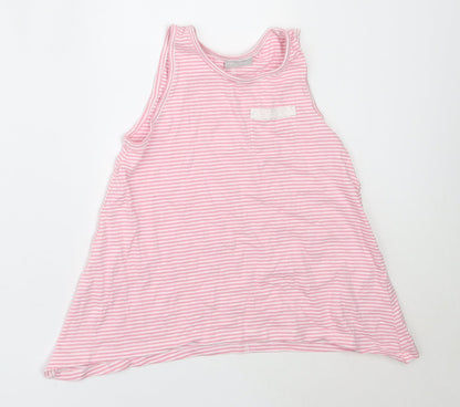 Matalan Girls Pink Striped Cotton Basic Tank Size 8 Years Round Neck