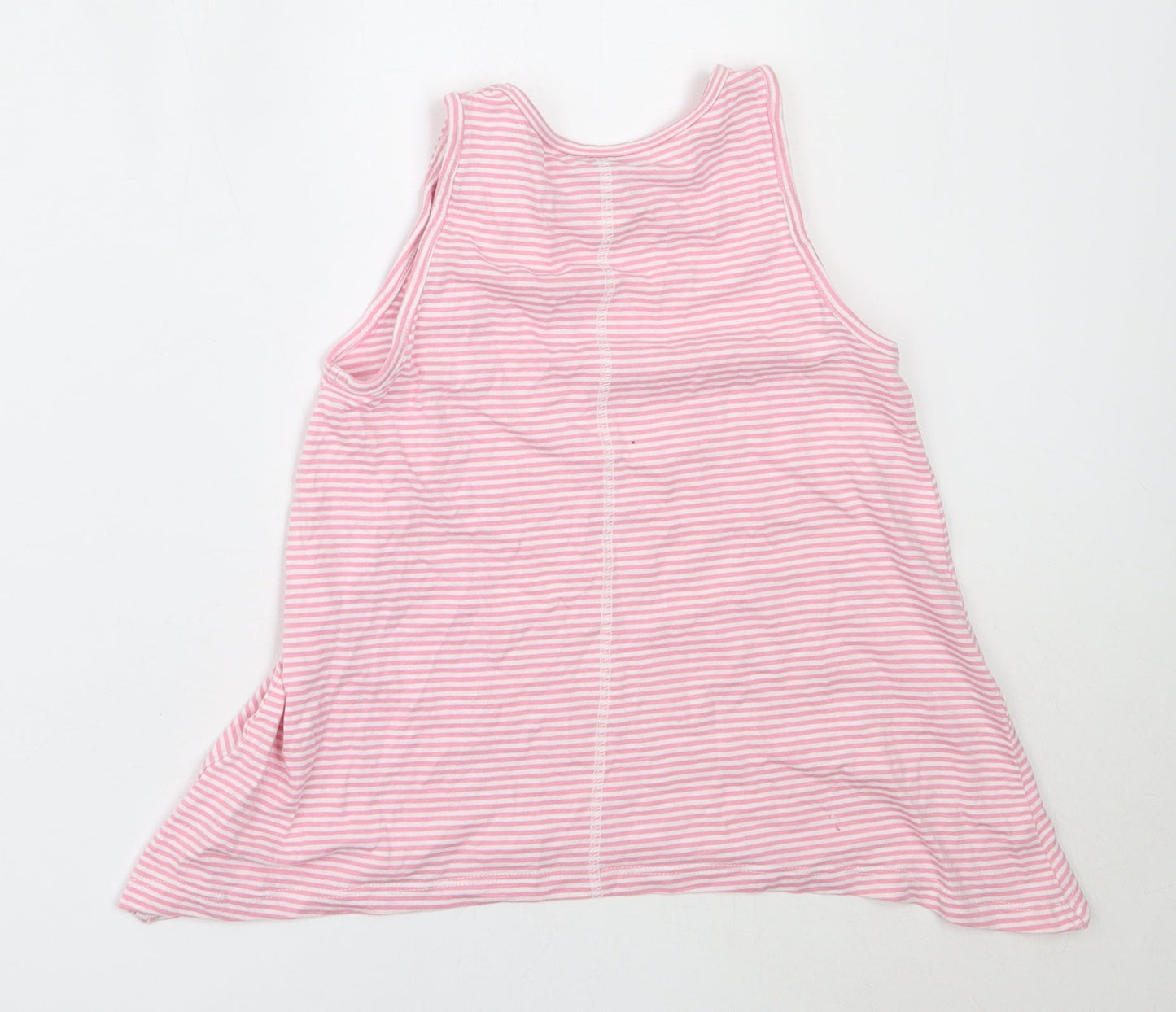 Matalan Girls Pink Striped Cotton Basic Tank Size 8 Years Round Neck