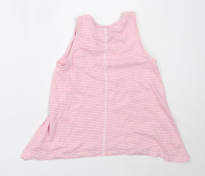Matalan Girls Pink Striped Cotton Basic Tank Size 8 Years Round Neck