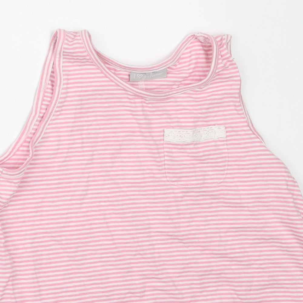 Matalan Girls Pink Striped Cotton Basic Tank Size 8 Years Round Neck