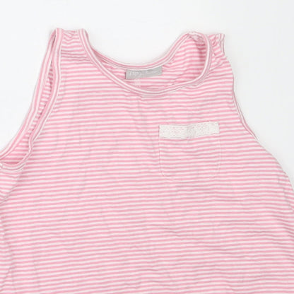 Matalan Girls Pink Striped Cotton Basic Tank Size 8 Years Round Neck