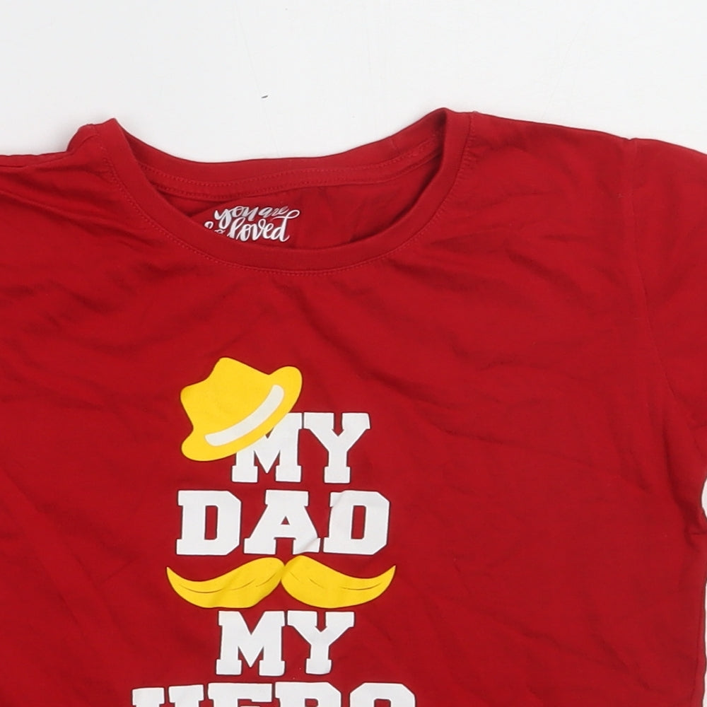 Preworn Boys Red  Coir Basic T-Shirt Size 7 Years Crew Neck Pullover - my dad my hero