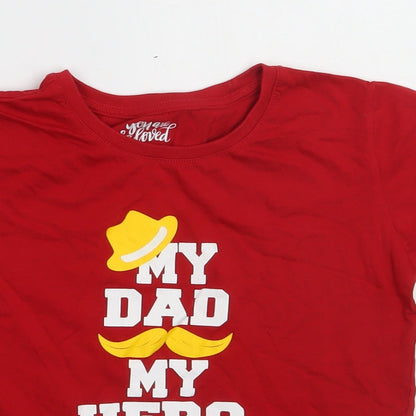 Preworn Boys Red  Coir Basic T-Shirt Size 7 Years Crew Neck Pullover - my dad my hero