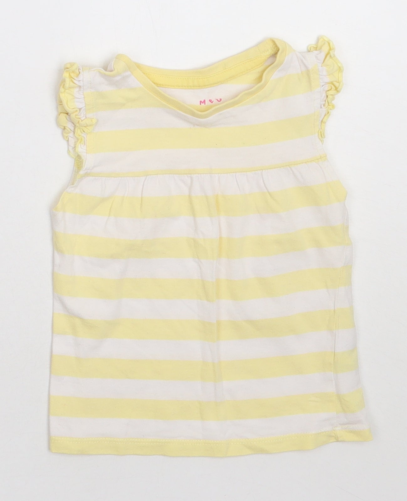 Nutmeg Girls Yellow Striped Cotton Basic T-Shirt Size 2-3 Years Crew Neck Pullover