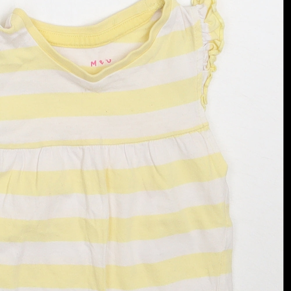 Nutmeg Girls Yellow Striped Cotton Basic T-Shirt Size 2-3 Years Crew Neck Pullover