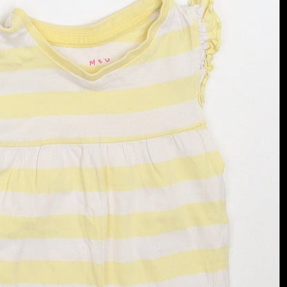 Nutmeg Girls Yellow Striped Cotton Basic T-Shirt Size 2-3 Years Crew Neck Pullover