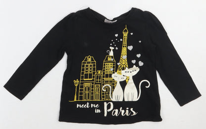 so cute Girls Black  Cotton Basic T-Shirt Size 12-18 Months Crew Neck Pullover - Meet me in Paris