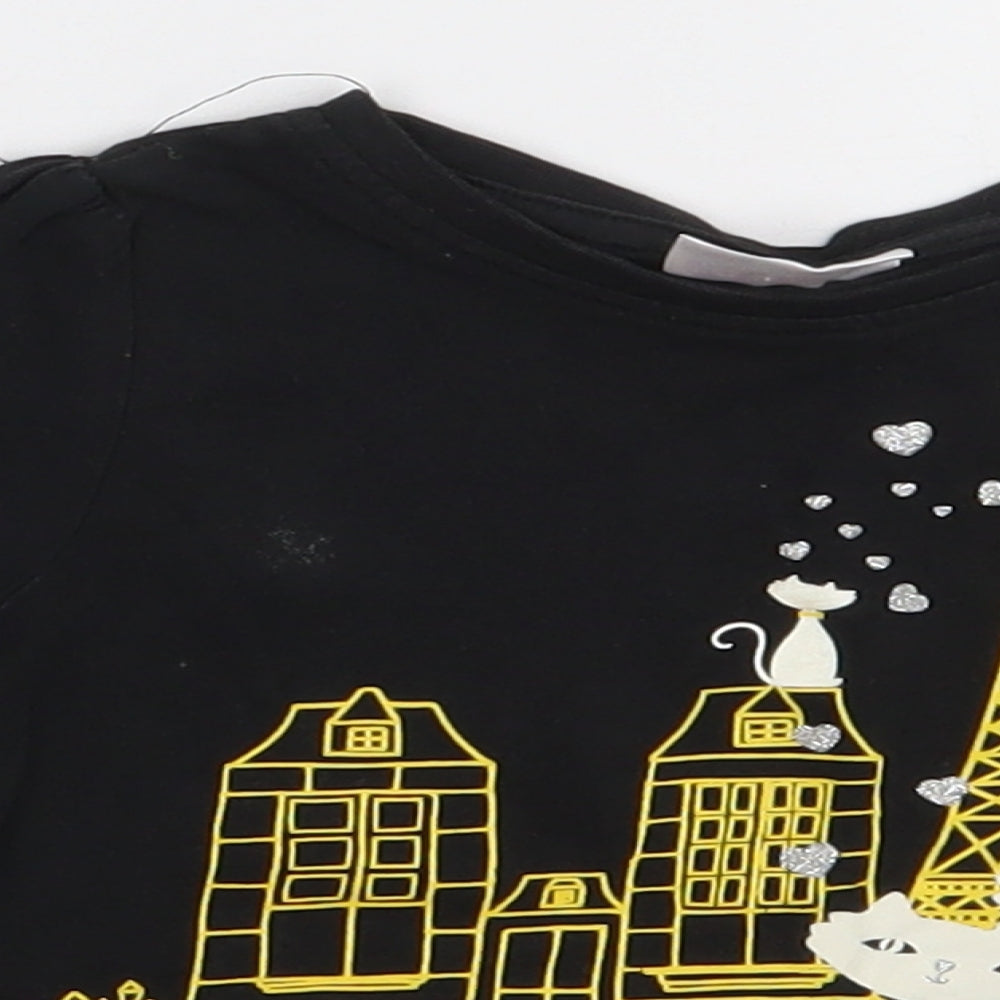 so cute Girls Black  Cotton Basic T-Shirt Size 12-18 Months Crew Neck Pullover - Meet me in Paris