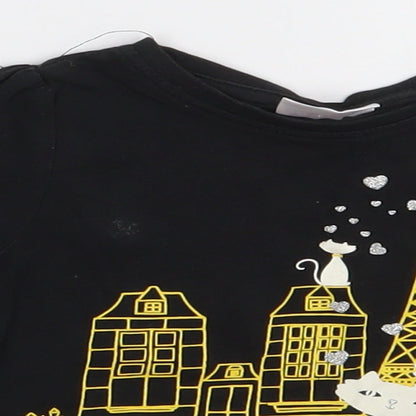 so cute Girls Black  Cotton Basic T-Shirt Size 12-18 Months Crew Neck Pullover - Meet me in Paris