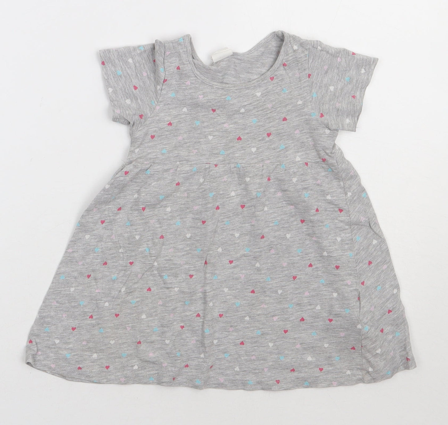 H&M Girls Grey Polka Dot Cotton A-Line  Size 2 Years  Crew Neck Pullover - heart print