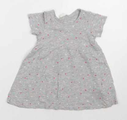 H&M Girls Grey Polka Dot Cotton A-Line  Size 2 Years  Crew Neck Pullover - heart print