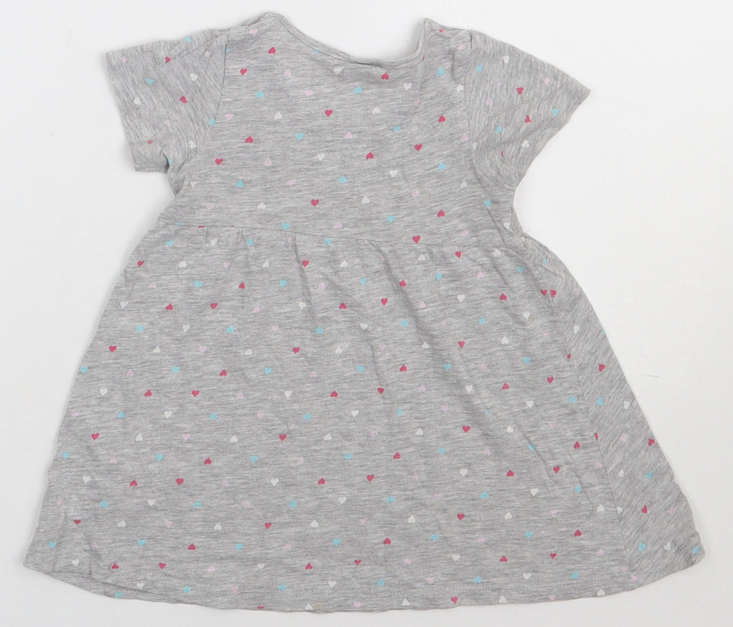 H&M Girls Grey Polka Dot Cotton A-Line  Size 2 Years  Crew Neck Pullover - heart print