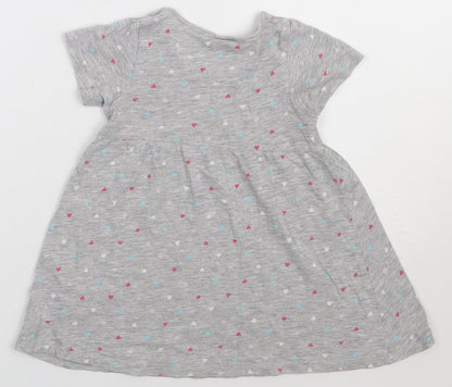 H&M Girls Grey Polka Dot Cotton A-Line  Size 2 Years  Crew Neck Pullover - heart print