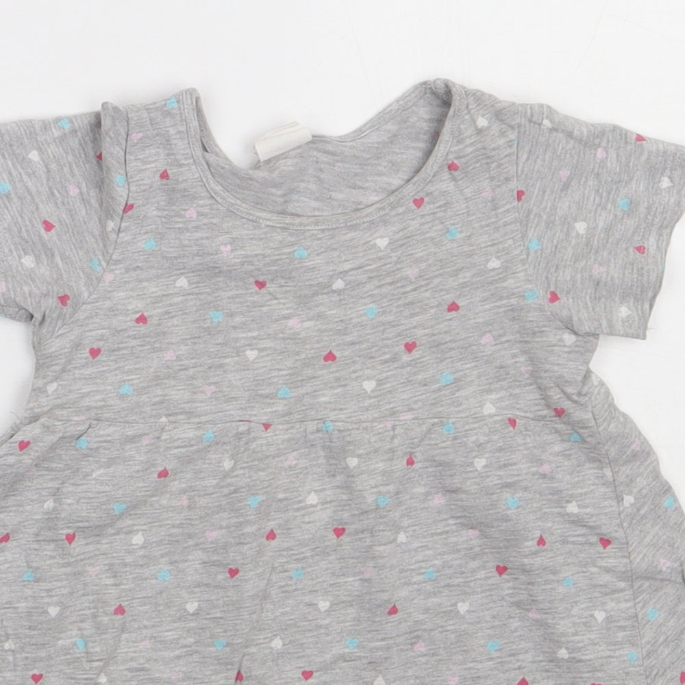 H&M Girls Grey Polka Dot Cotton A-Line  Size 2 Years  Crew Neck Pullover - heart print