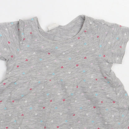 H&M Girls Grey Polka Dot Cotton A-Line  Size 2 Years  Crew Neck Pullover - heart print
