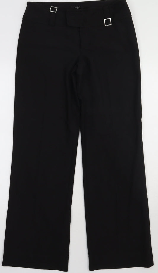 VILA Womens Black  Polyester Trousers  Size M L32 in Regular Hook & Eye