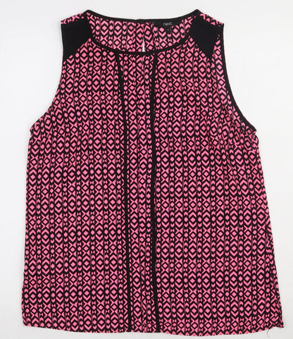 NEXT Womens Pink Geometric Polyester Basic Tank Size 14 Crew Neck