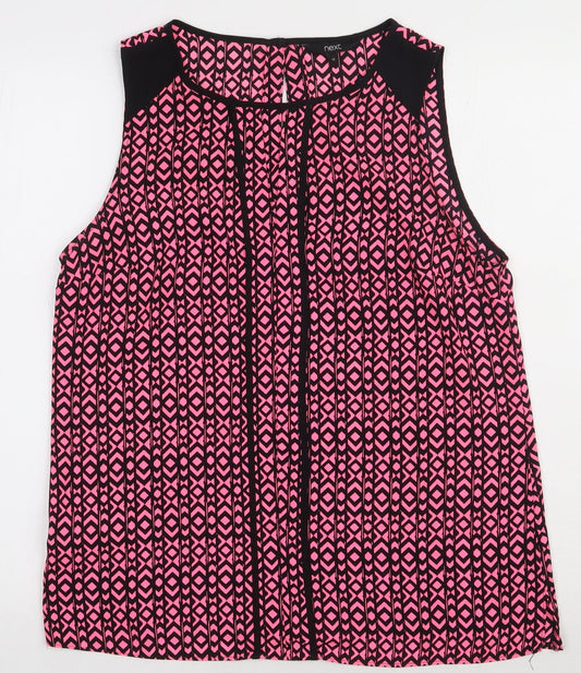NEXT Womens Pink Geometric Polyester Basic Tank Size 14 Crew Neck