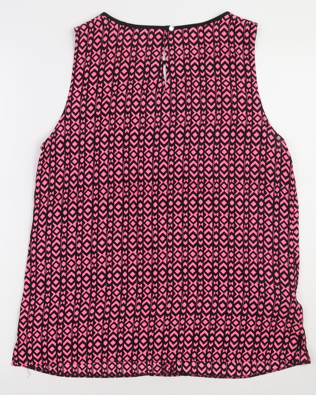 NEXT Womens Pink Geometric Polyester Basic Tank Size 14 Crew Neck