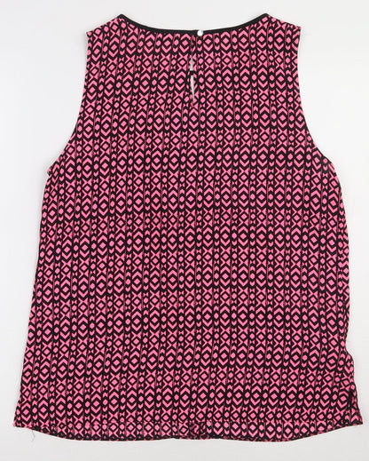 NEXT Womens Pink Geometric Polyester Basic Tank Size 14 Crew Neck