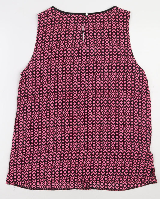 NEXT Womens Pink Geometric Polyester Basic Tank Size 14 Crew Neck