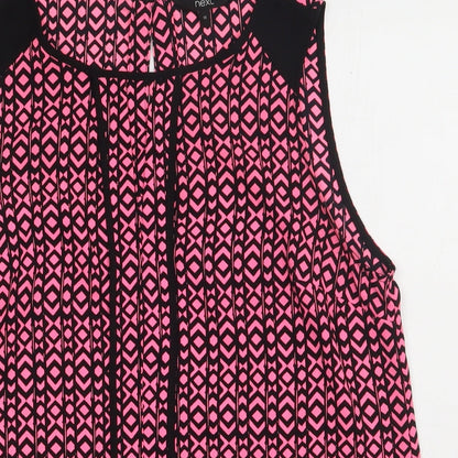 NEXT Womens Pink Geometric Polyester Basic Tank Size 14 Crew Neck