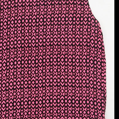 NEXT Womens Pink Geometric Polyester Basic Tank Size 14 Crew Neck