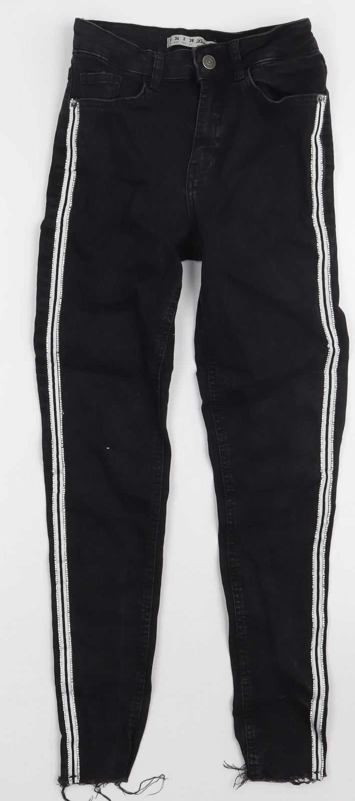 Primark Womens Black Striped Cotton Skinny Jeans Size 6 L27 in Regular Button