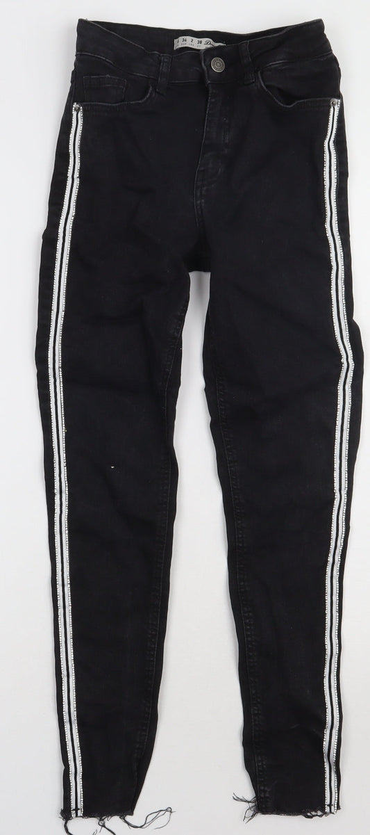 Primark Womens Black Striped Cotton Skinny Jeans Size 6 L27 in Regular Button