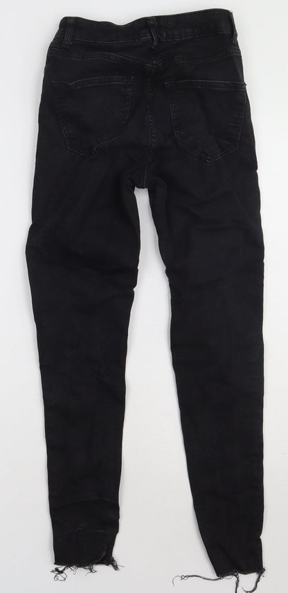 Primark Womens Black Striped Cotton Skinny Jeans Size 6 L27 in Regular Button