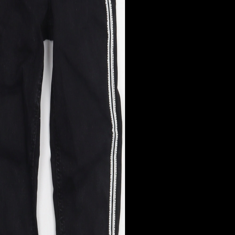 Primark Womens Black Striped Cotton Skinny Jeans Size 6 L27 in Regular Button