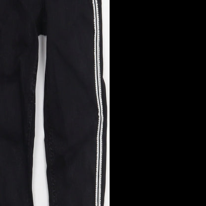 Primark Womens Black Striped Cotton Skinny Jeans Size 6 L27 in Regular Button