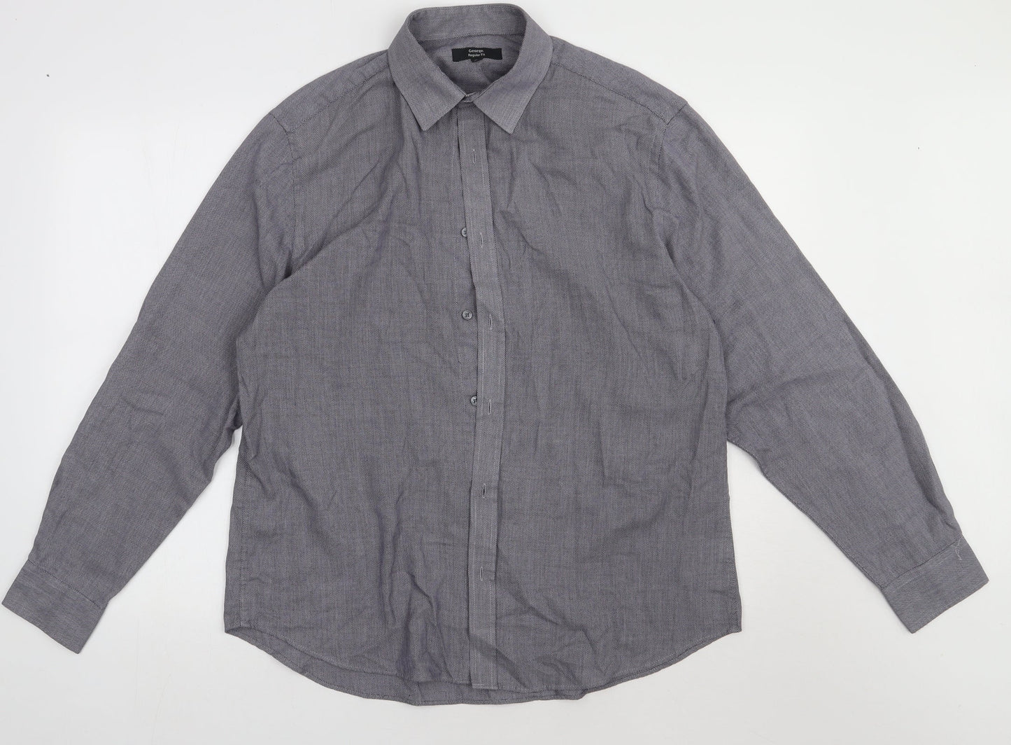 George Mens Grey  Polyester  Button-Up Size 16.5 Collared Button