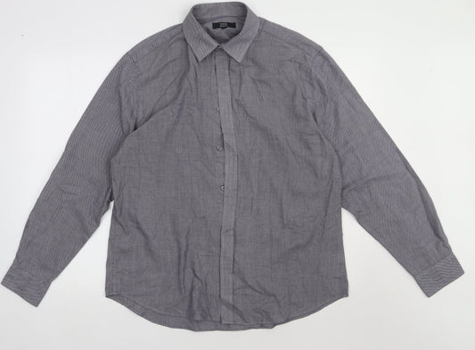 George Mens Grey  Polyester  Button-Up Size 16.5 Collared Button