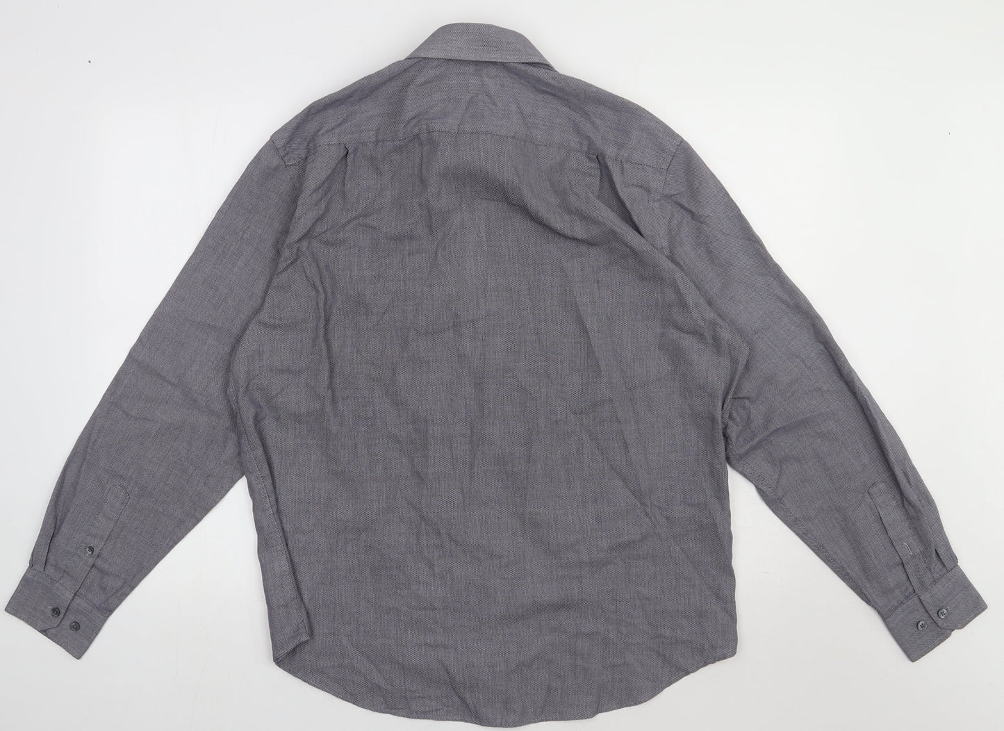 George Mens Grey  Polyester  Button-Up Size 16.5 Collared Button