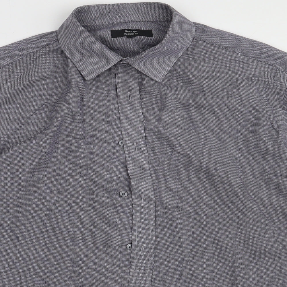 George Mens Grey  Polyester  Button-Up Size 16.5 Collared Button