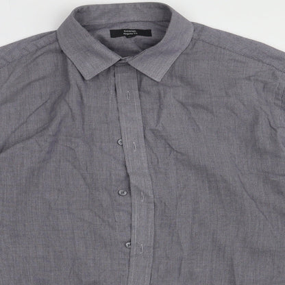 George Mens Grey  Polyester  Button-Up Size 16.5 Collared Button