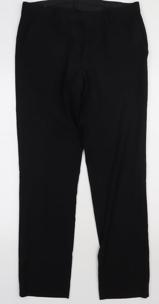 One Six Five Mens Black  Polyester Trousers  Size 32 L31 in Regular Button