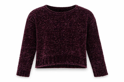 Front view of miss evie girls’ purple polyester pullover sweatshirt, size 11-12, years pullover