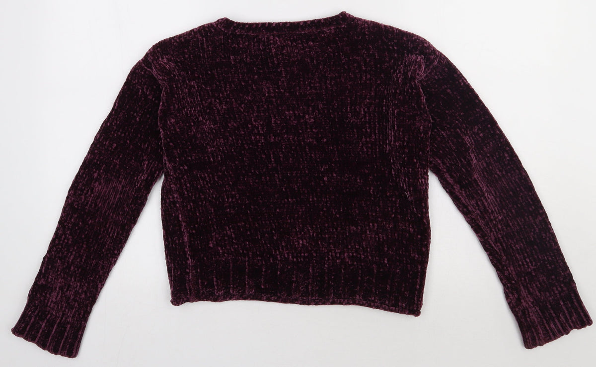 Back view of miss evie girls’ purple polyester pullover sweatshirt, size 11-12, years pullover