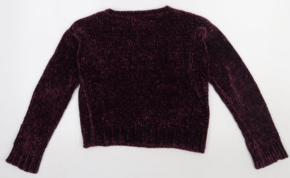 Back view of miss evie girls’ purple polyester pullover sweatshirt, size 11-12, years pullover