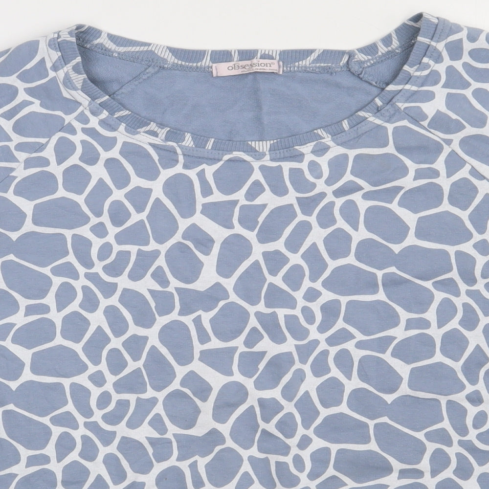 Obsession Womens Blue Animal Print Cotton  Sweatshirt Size XL  Pullover