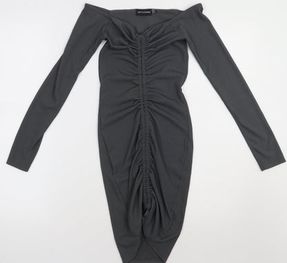 PRETTYLITTLETHING Womens Grey  Polyester Bodycon  Size 6  Off the Shoulder Pullover - ribbed fabric