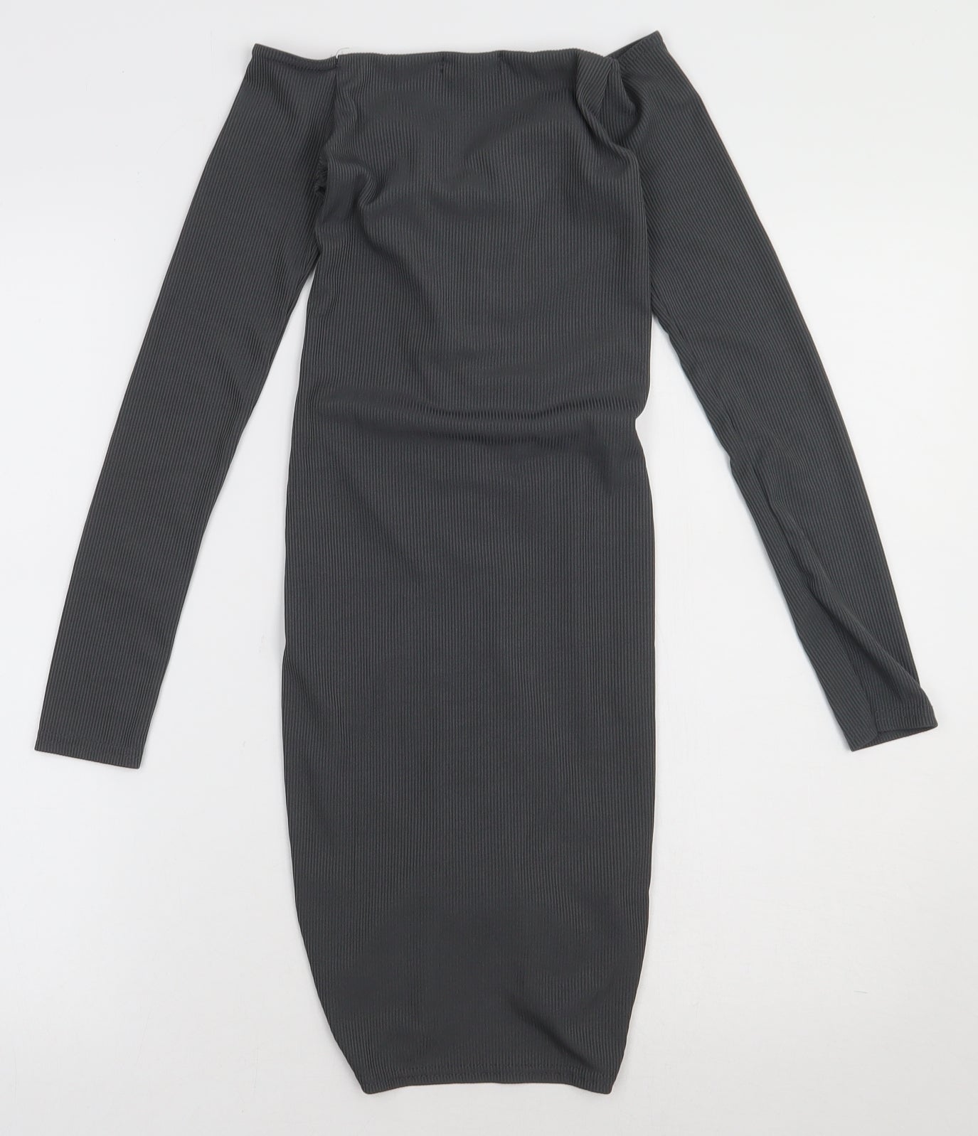 PRETTYLITTLETHING Womens Grey  Polyester Bodycon  Size 6  Off the Shoulder Pullover - ribbed fabric