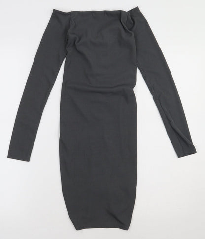 PRETTYLITTLETHING Womens Grey  Polyester Bodycon  Size 6  Off the Shoulder Pullover - ribbed fabric