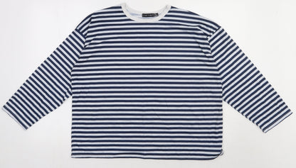 I SAW IT FIRST Womens Blue Striped Polyester Pullover Sweatshirt Size 8  Pullover