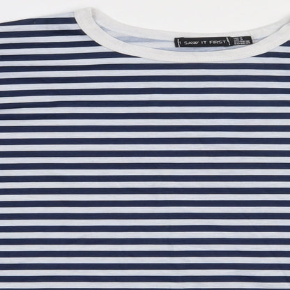 I SAW IT FIRST Womens Blue Striped Polyester Pullover Sweatshirt Size 8  Pullover